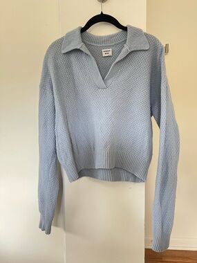 Aritzia Pale Blue V-Neck Collared Knit Sweater